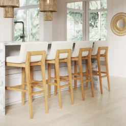 Exposed Wood Back Boucle Bar Stool Warm Pine Boucle (Set of 4)