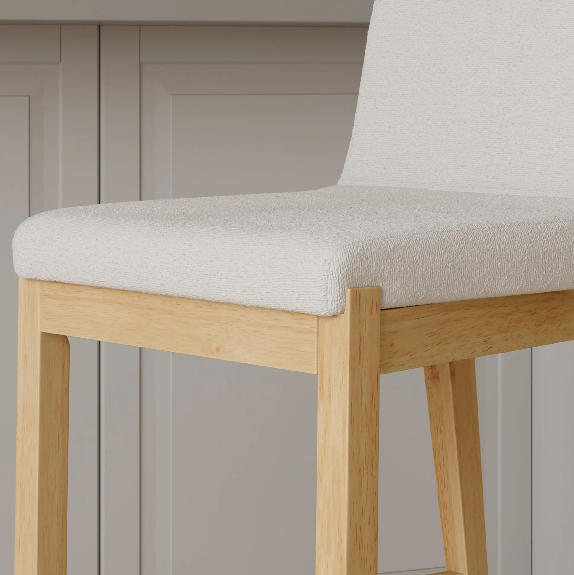 Exposed Wood Back Boucle Bar Stool Warm Pine Boucle (Set of 4)