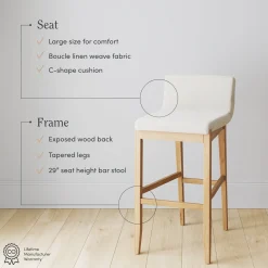 Exposed Wood Back Boucle Bar Stool Warm Pine Boucle (Set of 2)