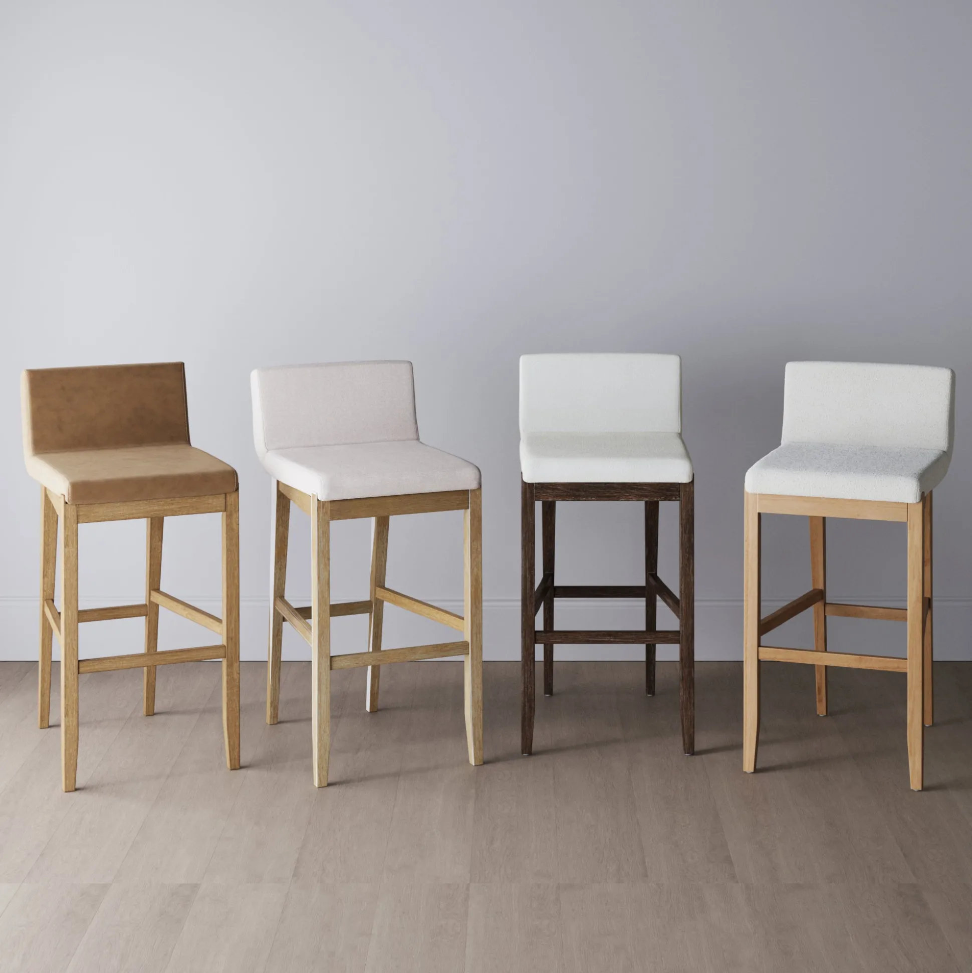 Exposed Wood Back Boucle Bar Stool Warm Pine Boucle (Set of 2)