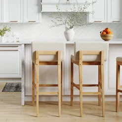 Exposed Wood Back Boucle Bar Stool Warm Pine Boucle (Set of 2)