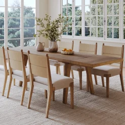 Extendable Bohemian Seagrass Dining Table Set (6 Chairs)
