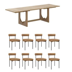 Extendable Faux Leather Dining Table Set (8 Chairs)