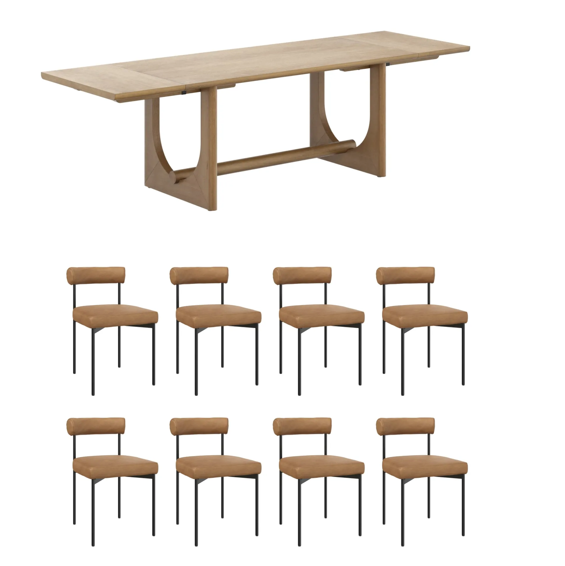 Extendable Faux Leather Dining Table Set (8 Chairs)