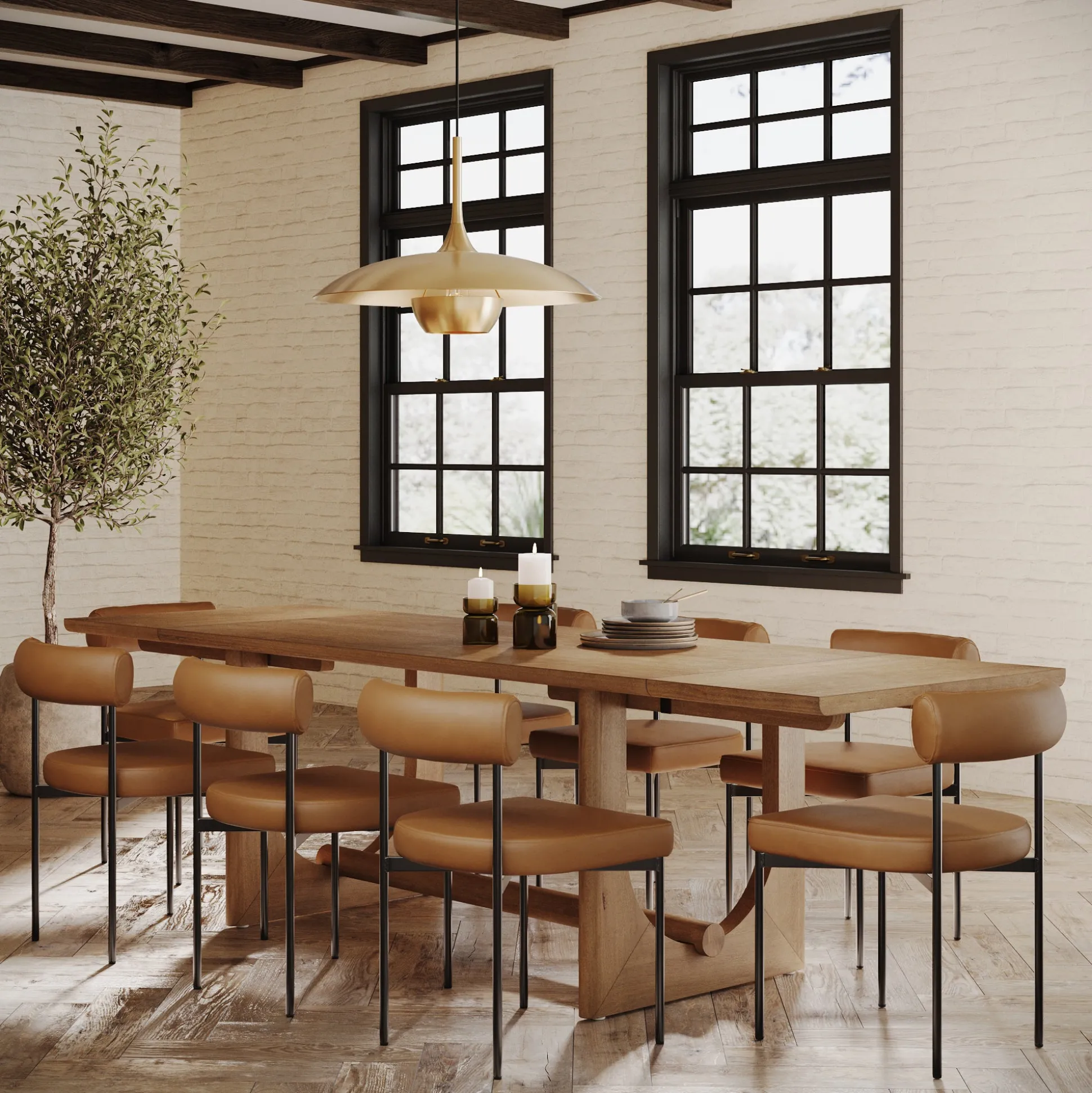 Extendable Faux Leather Dining Table Set (8 Chairs)