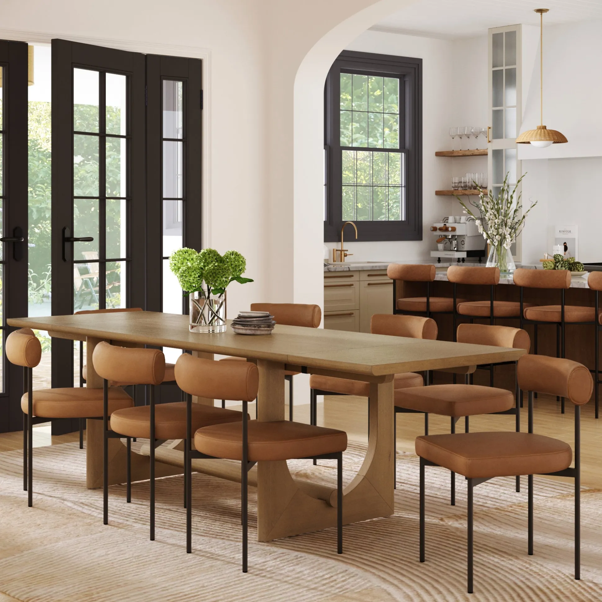 Extendable Faux Leather Dining Table Set (8 Chairs)