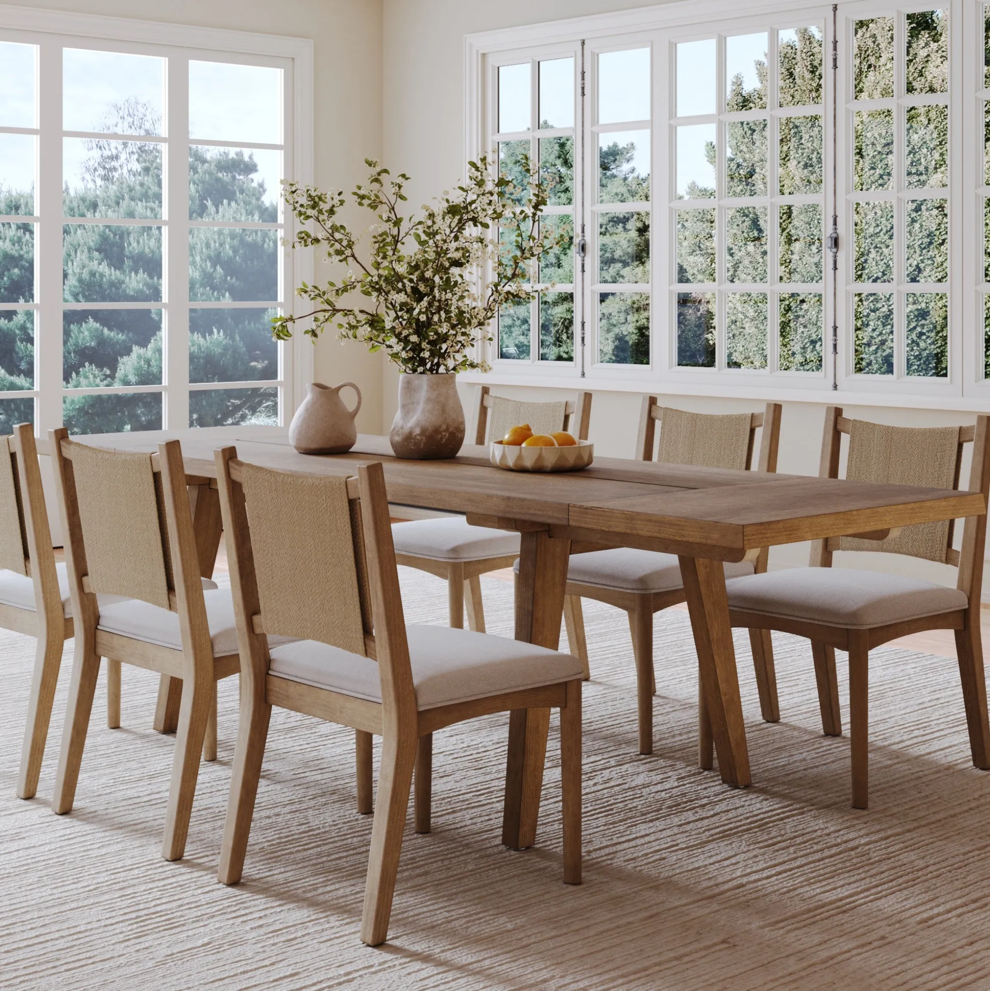 Extendable Flax Dining Table Set (6 Chairs)