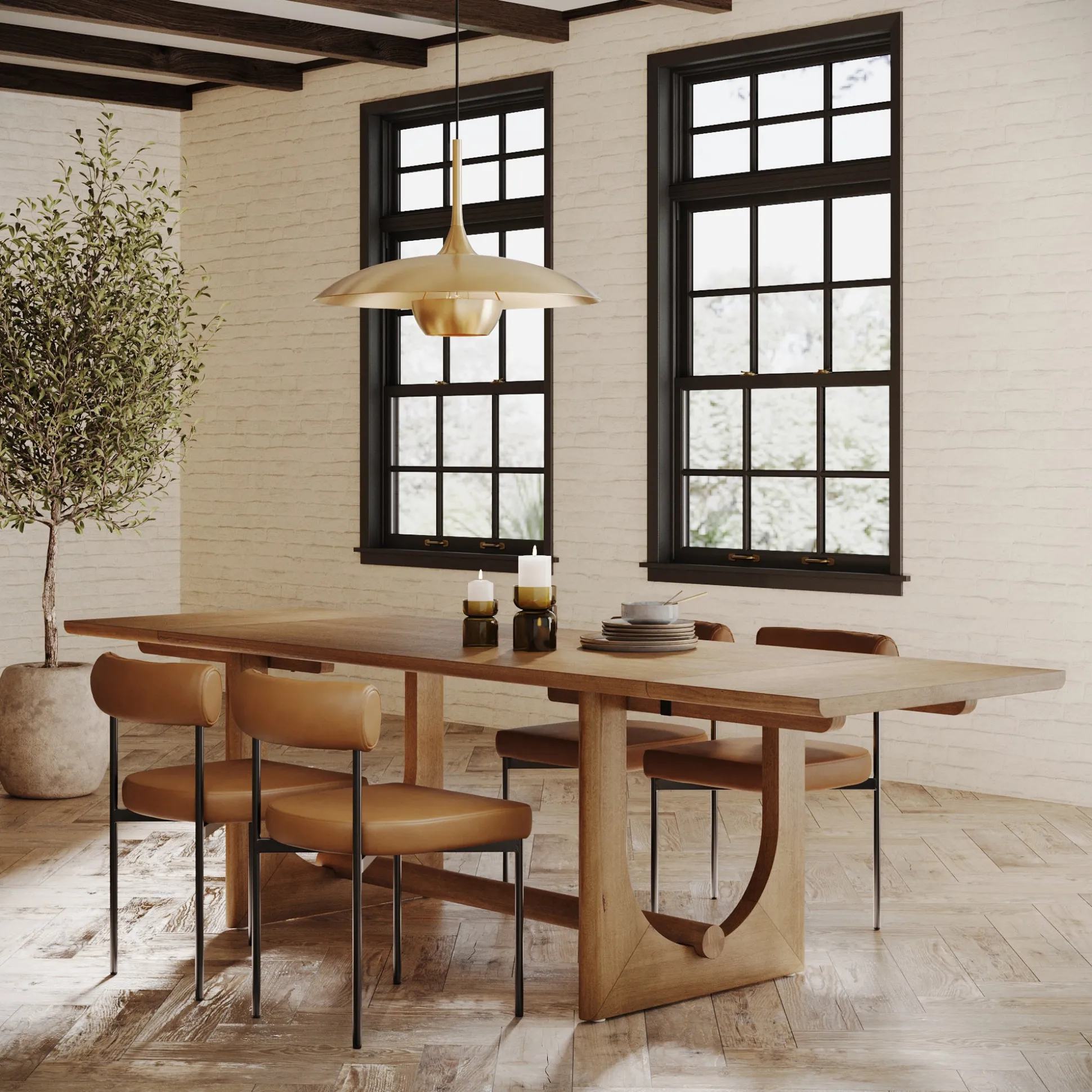 Extendable Mid-Century Faux Leather Dining Table Set (4 Chairs)