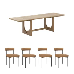 Extendable Mid-Century Faux Leather Dining Table Set (4 Chairs)