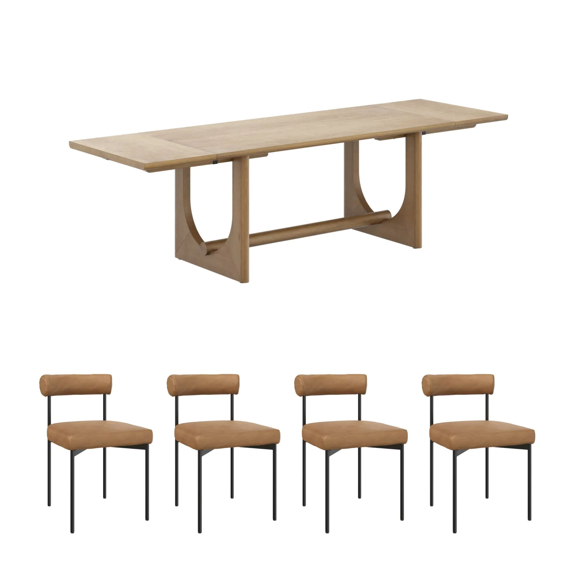 Extendable Mid-Century Faux Leather Dining Table Set (4 Chairs)
