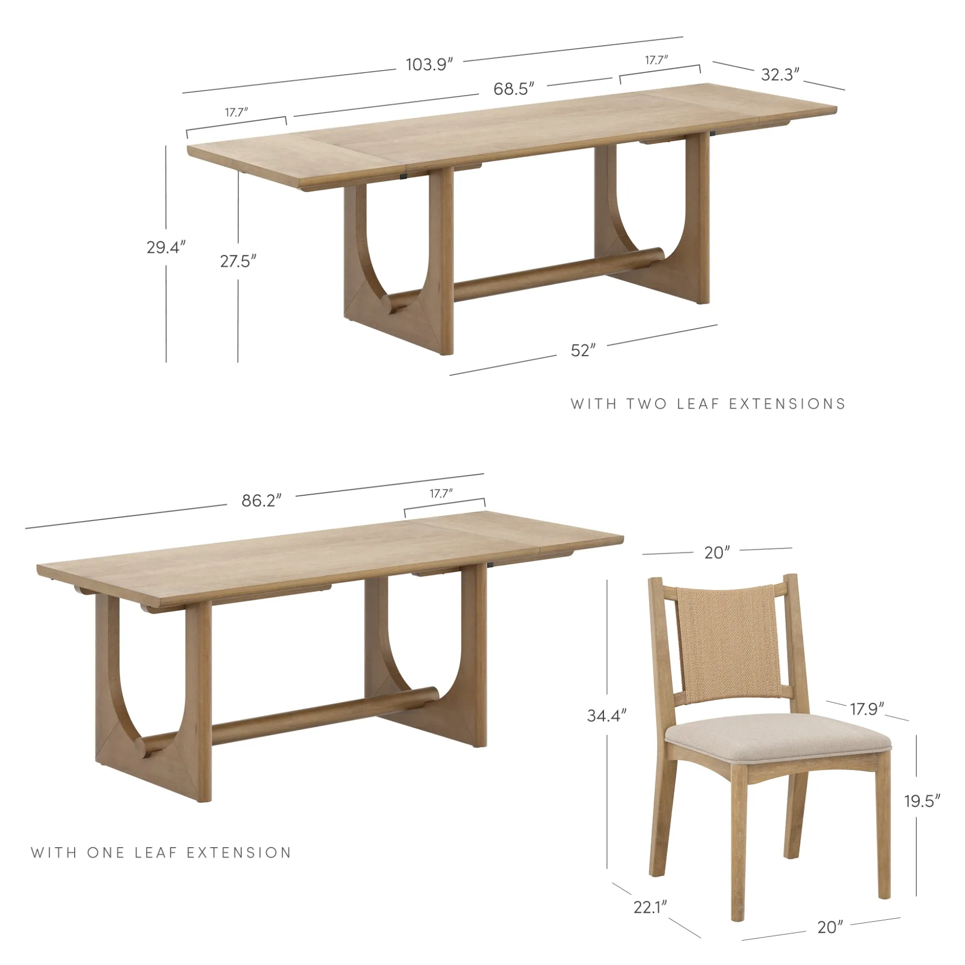 Extendable Mid-Century Flax Dining Table Set (8 Chairs)