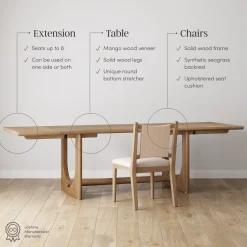Extendable Mid-Century Flax Dining Table Set (6 Chairs)