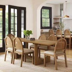 Extendable Mid-Century Rattan Dining Table Set (6 Chairs)