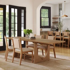 Extendable Mid-Century Seagrass Dining Table Set (4 Chairs)