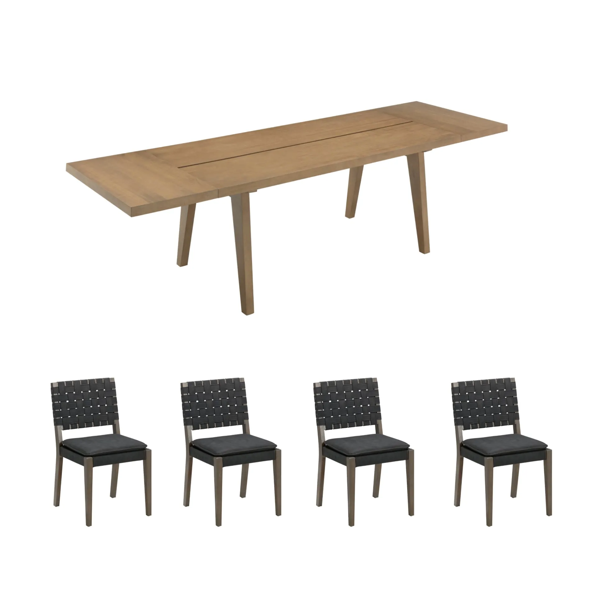 Extendable Woven Faux Leather Dining Set Black (4 Chairs)