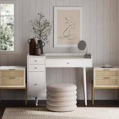 Farmhouse Wood Desk and End Table Bedroom Vanity Set