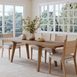 Farmhouse Wooden Dining Table with Leaf Extension Light Brown