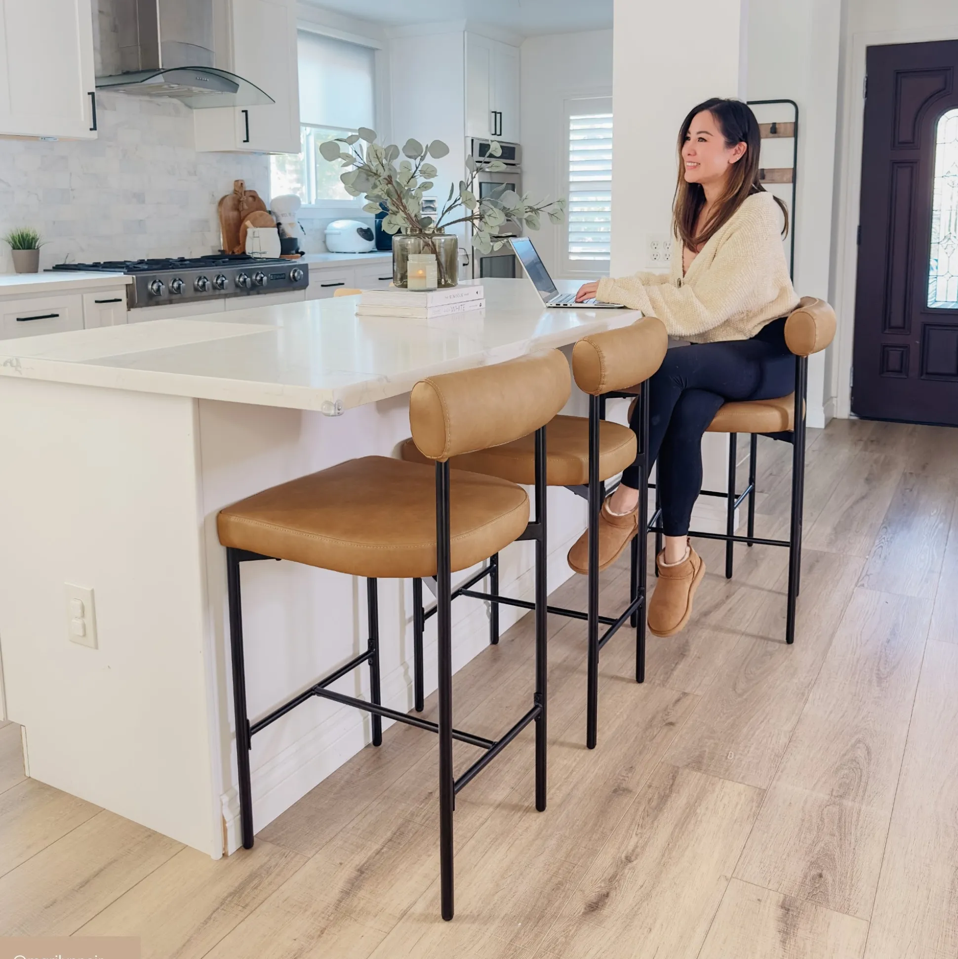 Faux Leather Counter Height Bar Stools Brown (Set of 2)
