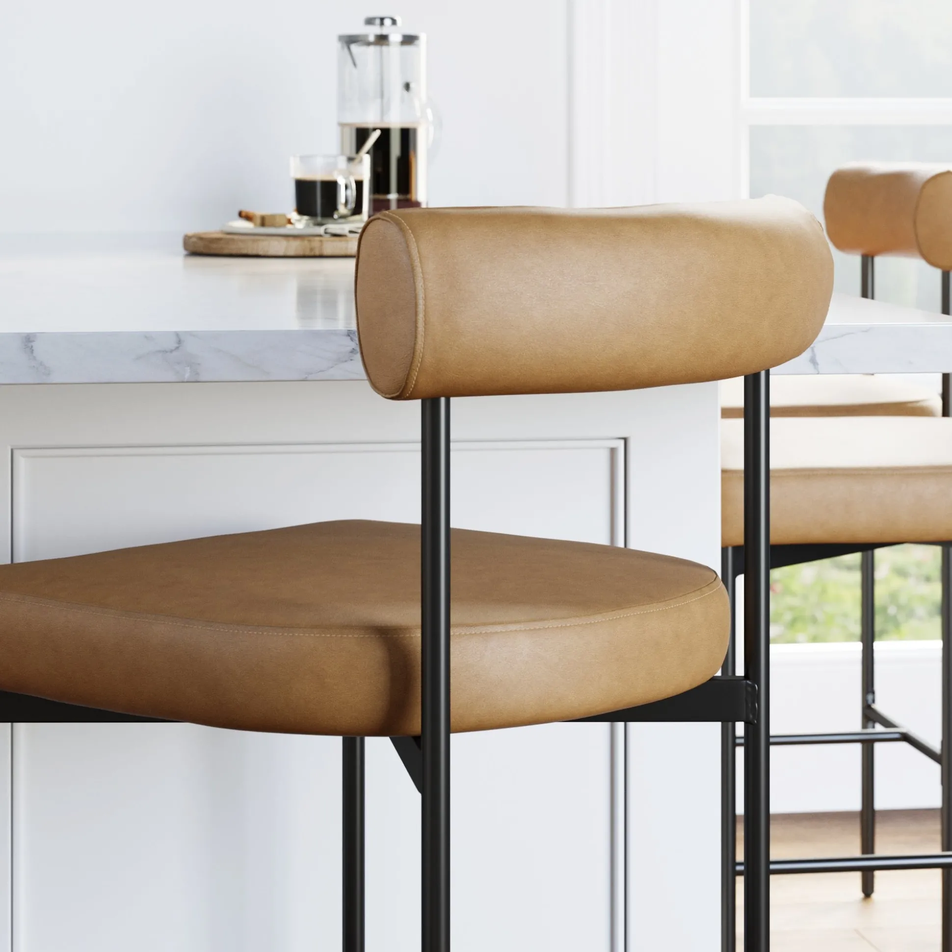 Faux Leather Counter Height Bar Stools Brown (Set of 2)