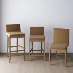 Faux Leather Counter Height Bar Stools Light Brown (Set of 2)