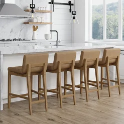 Faux Leather Counter Height Bar Stools Light Brown (Set of 4)