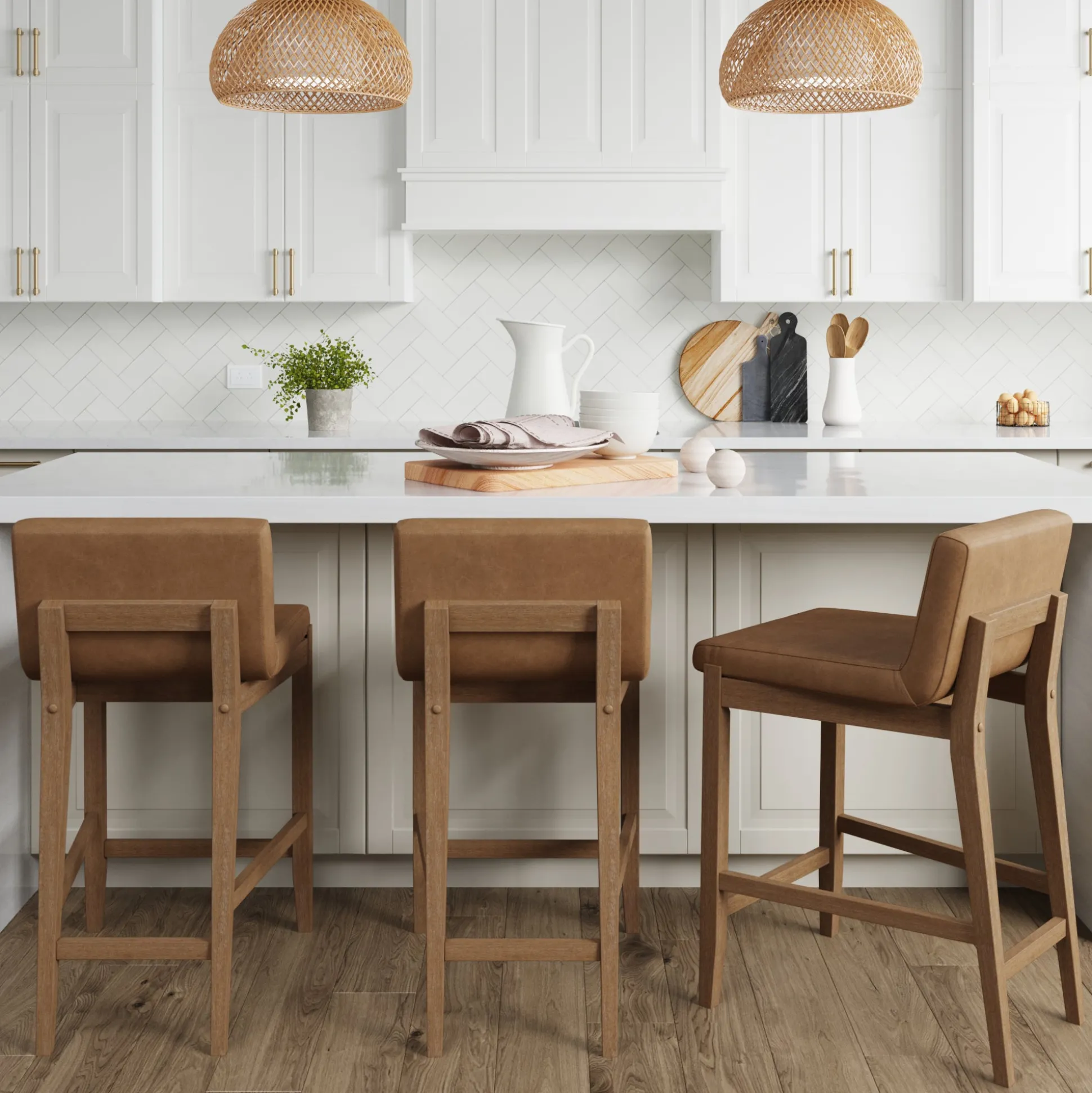 Faux Leather Counter Height Bar Stools Light Brown (Set of 3)