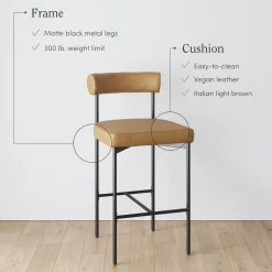 Faux Leather Counter Height Bar Stools Brown (Set of 3)