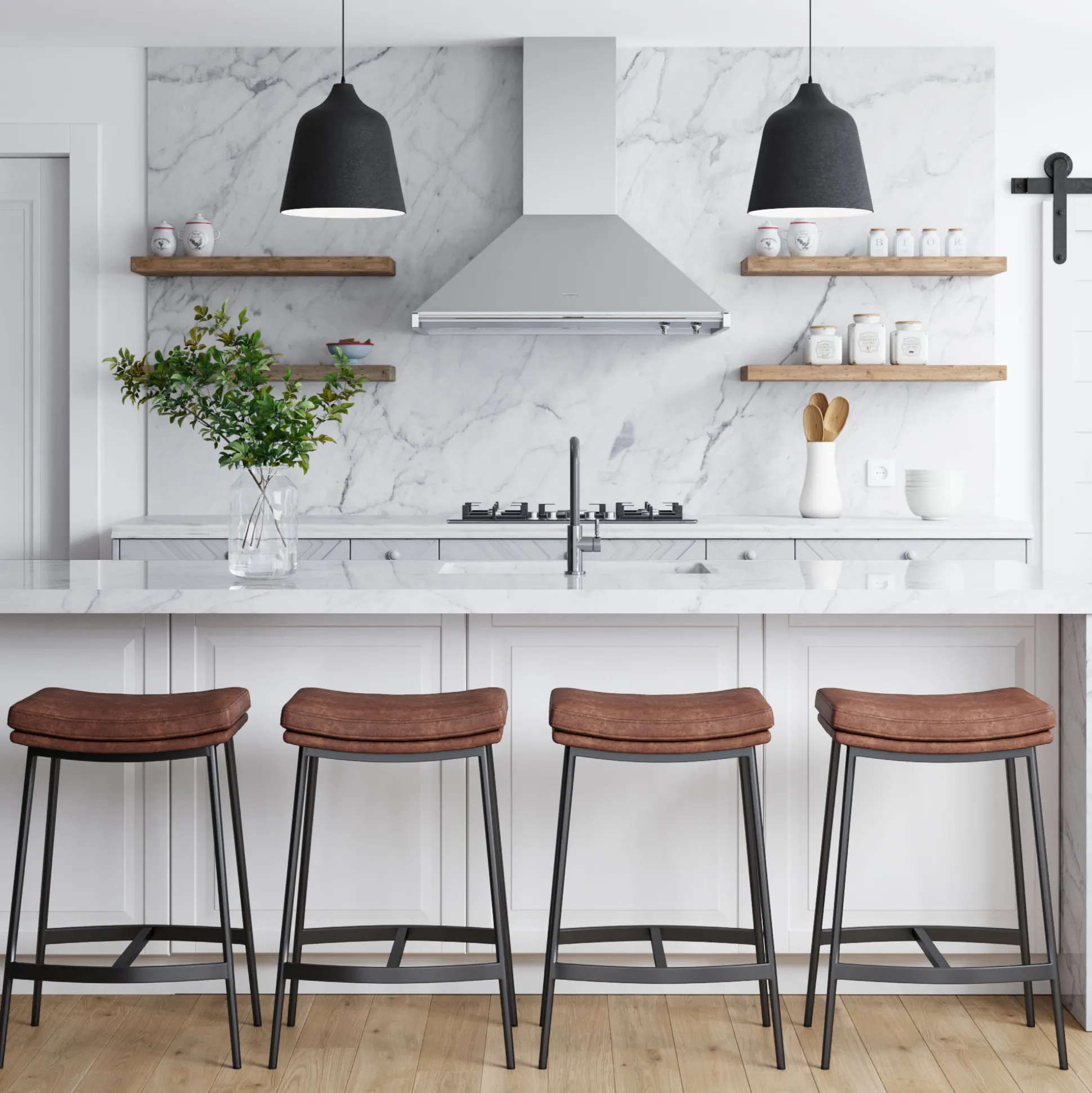 Faux Leather Counter Height Saddle Bar Stools (Set of 4)