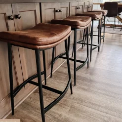 Faux Leather Counter Height Saddle Bar Stools (Set of 3)