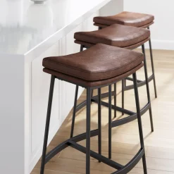 Faux Leather Counter Height Saddle Bar Stool