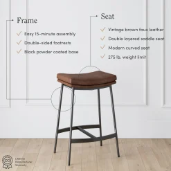 Faux Leather Counter Height Saddle Bar Stool