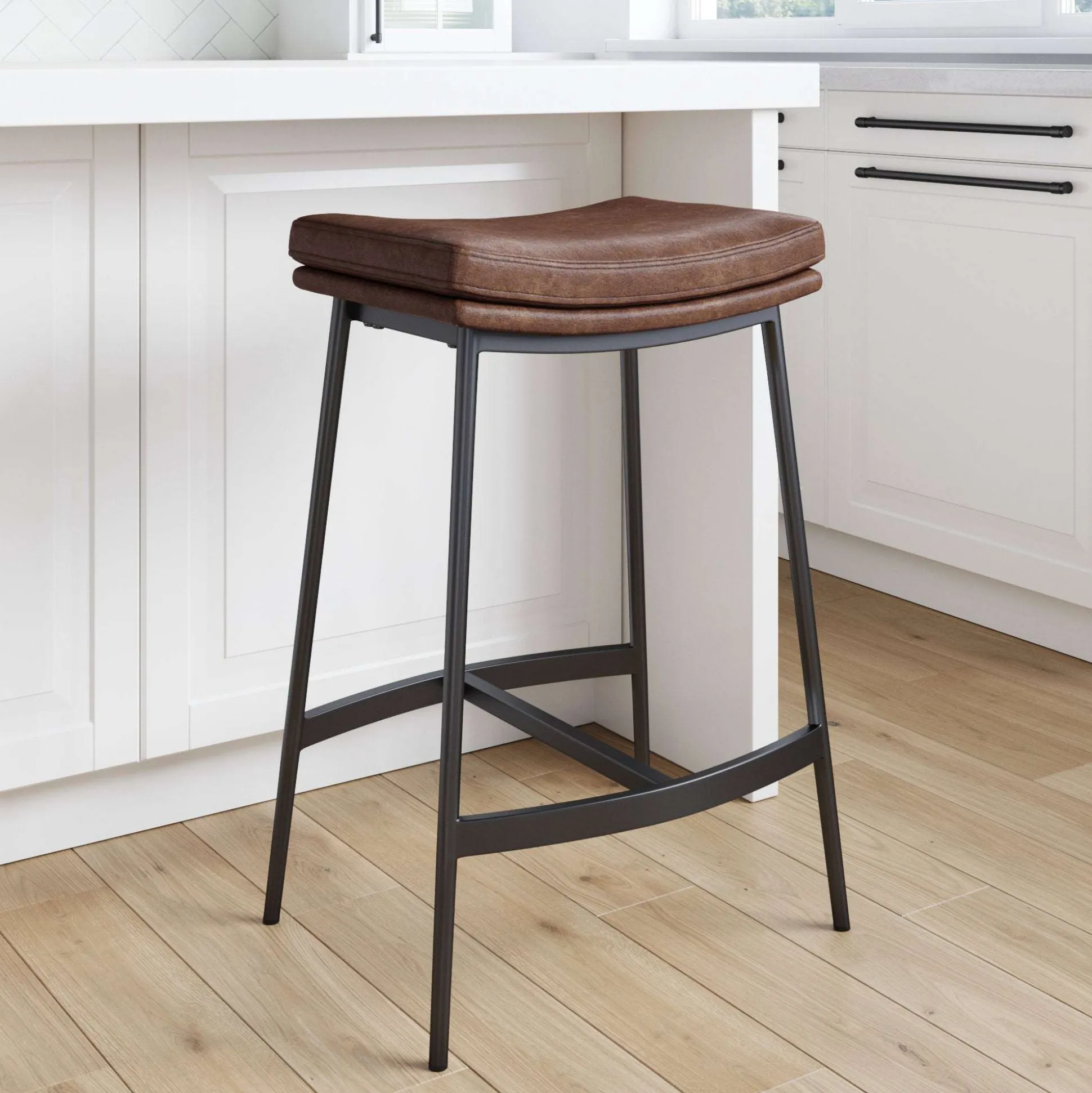 Faux Leather Counter Height Saddle Bar Stool