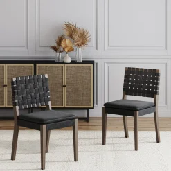Faux Leather Dining Chairs Black (Set of 2)