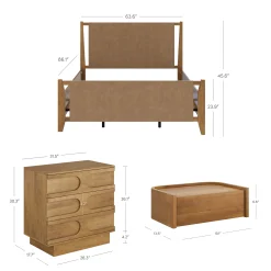 Faux Leather Queen Bedroom Set with 1 Dresser & 2 Nightstands Light Brown