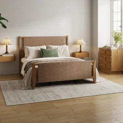Faux Leather Queen Bedroom Set with 1 Dresser & 2 Nightstands Light Brown