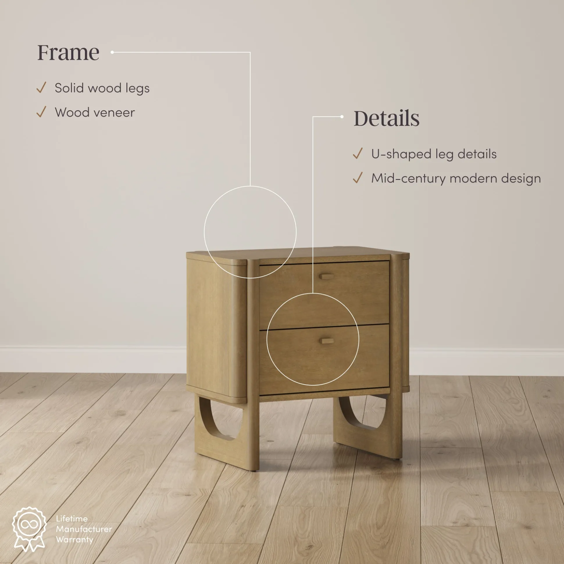 Faux Leather Queen Bedroom Set with 2 Nightstands Light Brown