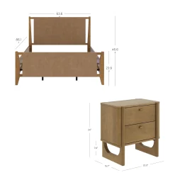 Faux Leather Queen Bedroom Set with 2 Nightstands Light Brown