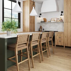 Faux Leather Woven Bar Stool Brown