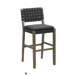 Faux Leather Woven Bar Stool Black