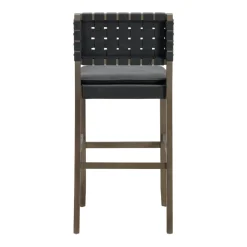 Faux Leather Woven Bar Stool Black