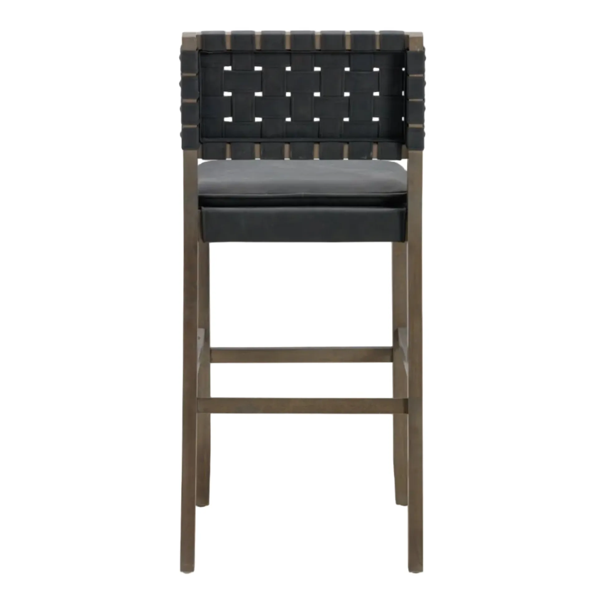 Faux Leather Woven Bar Stool Black
