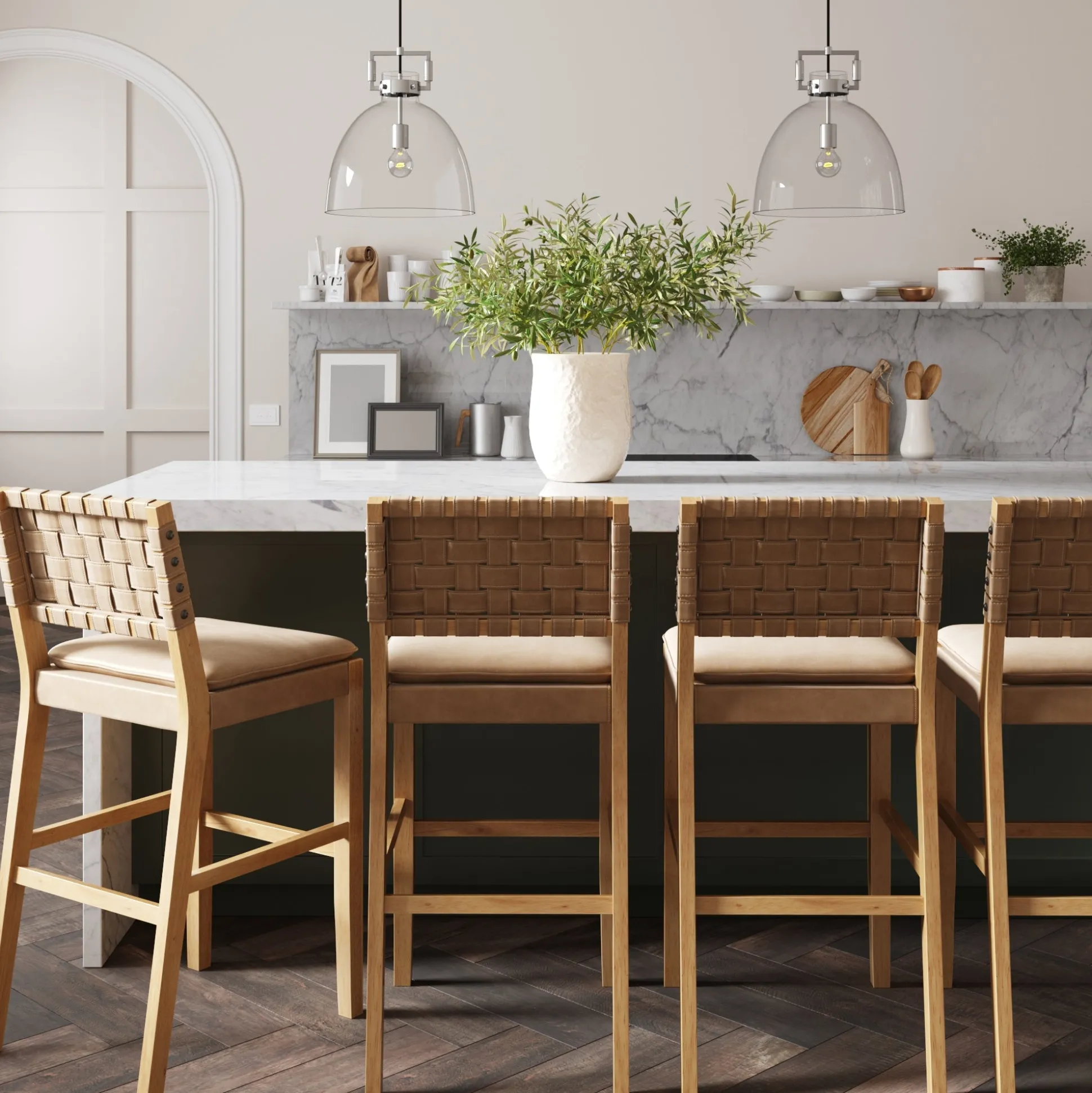Faux Leather Woven Bar Stools Brown (Set of 4)