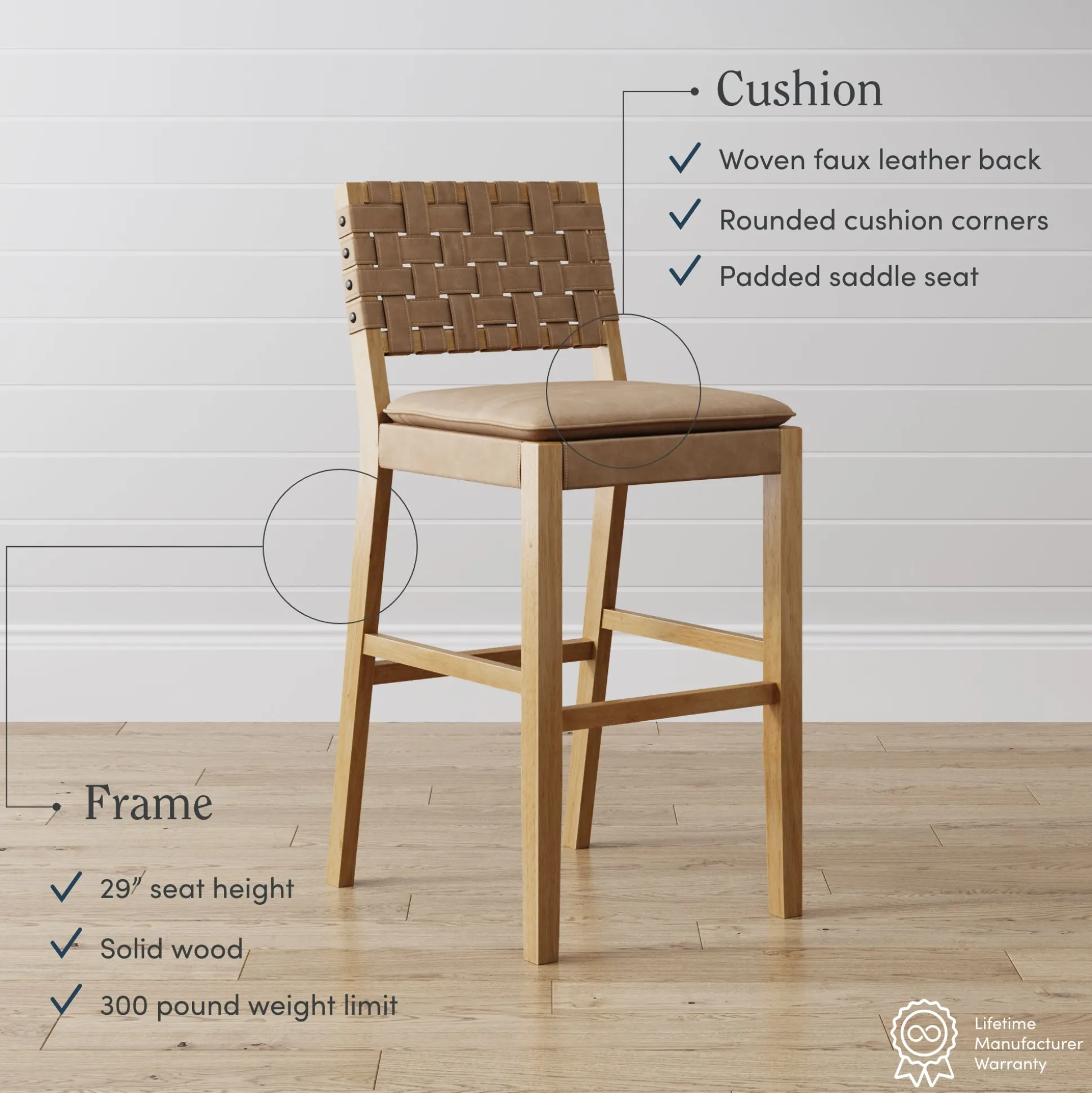 Faux Leather Woven Bar Stools Brown (Set of 4)