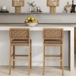 Faux Leather Woven Bar Stools Brown (Set of 2)