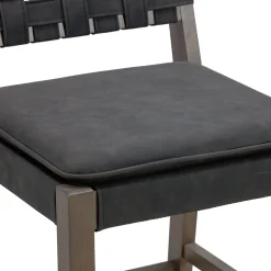 Faux Leather Woven Bar Stools Black (Set of 3)