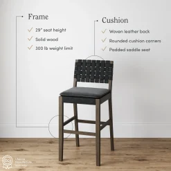 Faux Leather Woven Bar Stools Black (Set of 2)
