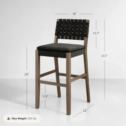 Faux Leather Woven Bar Stools Black (Set of 6)