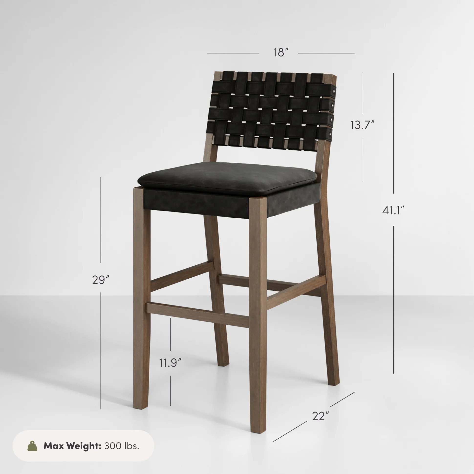 Faux Leather Woven Bar Stools Black (Set of 6)