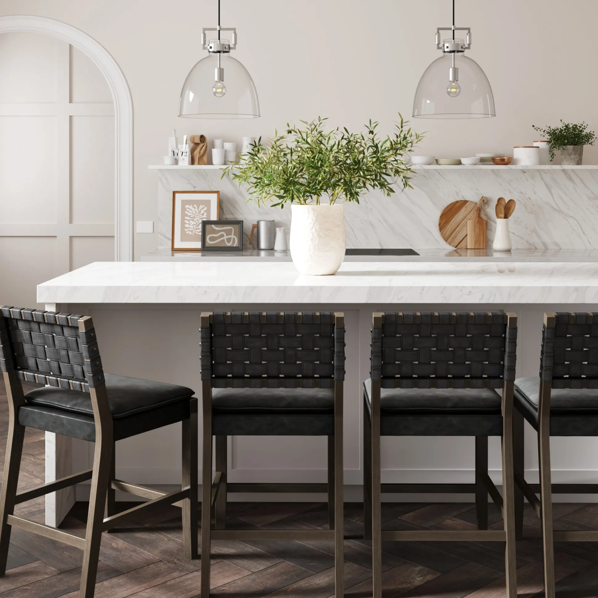 Faux Leather Woven Counter Height Bar Stools Black (Set of 4)