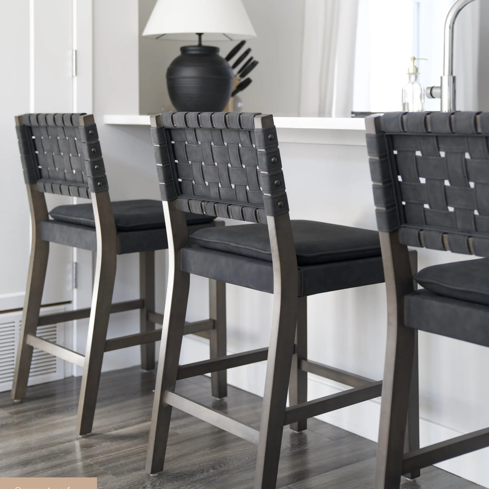 Faux Leather Woven Counter Height Bar Stools Black (Set of 4)